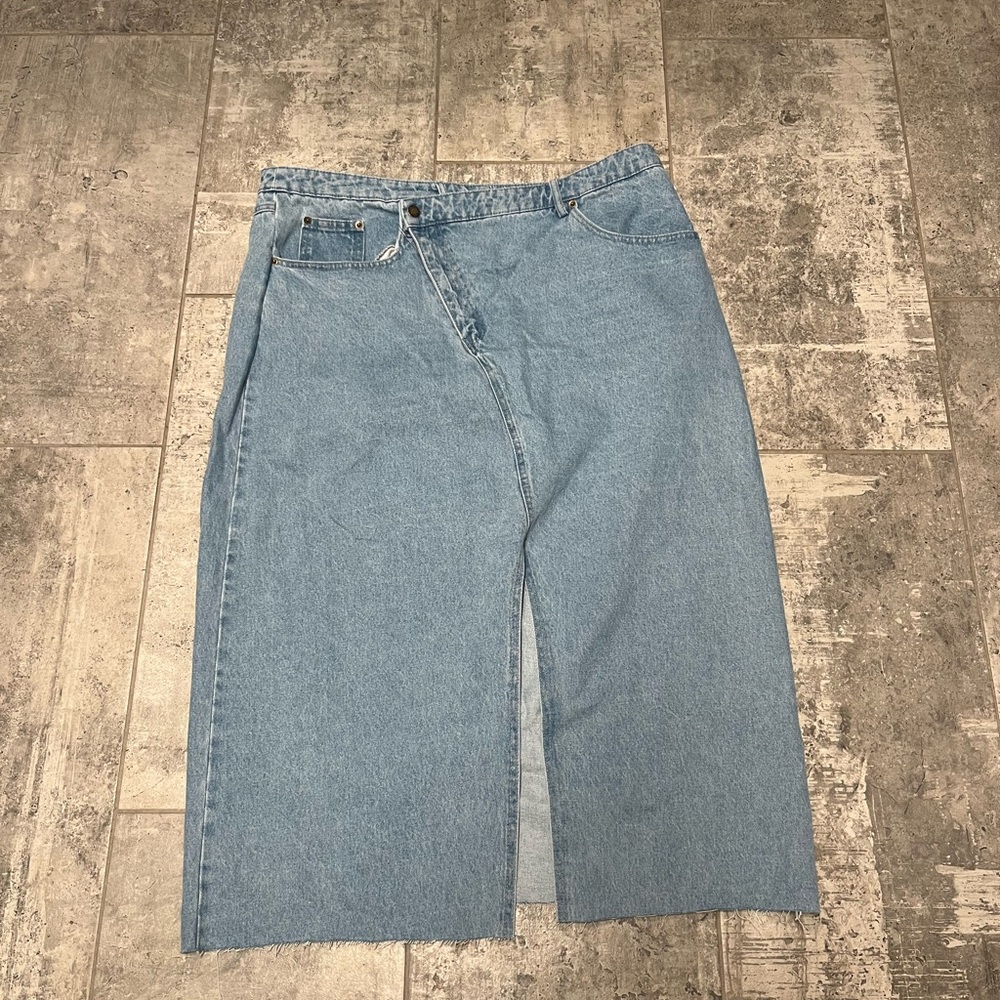 Dressed in Lala “Don’t Kill My Vibe” Criss Cross Denim Maxi Skirt 3XL